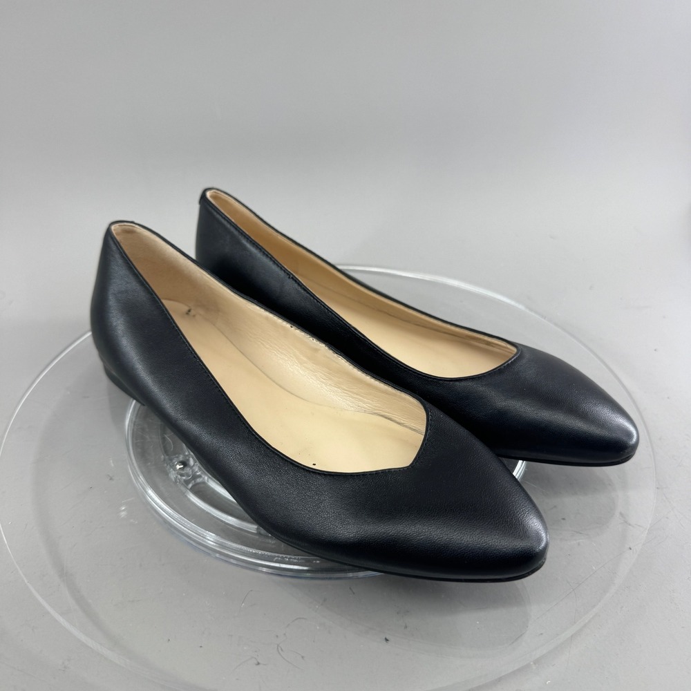 Nine West Womens Corrine Leather Pointed Toe Flat Metallic Trim Black Size 6M